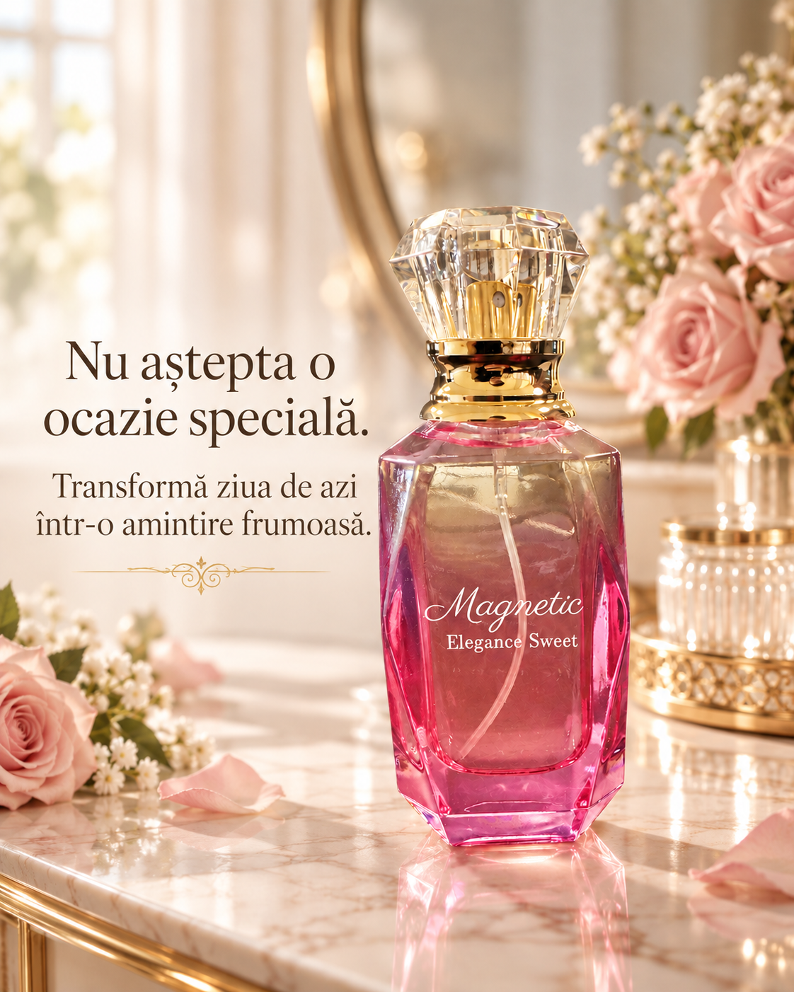 Magnetic Elegance Sweet extrait de parfum — design cu citat în limba română