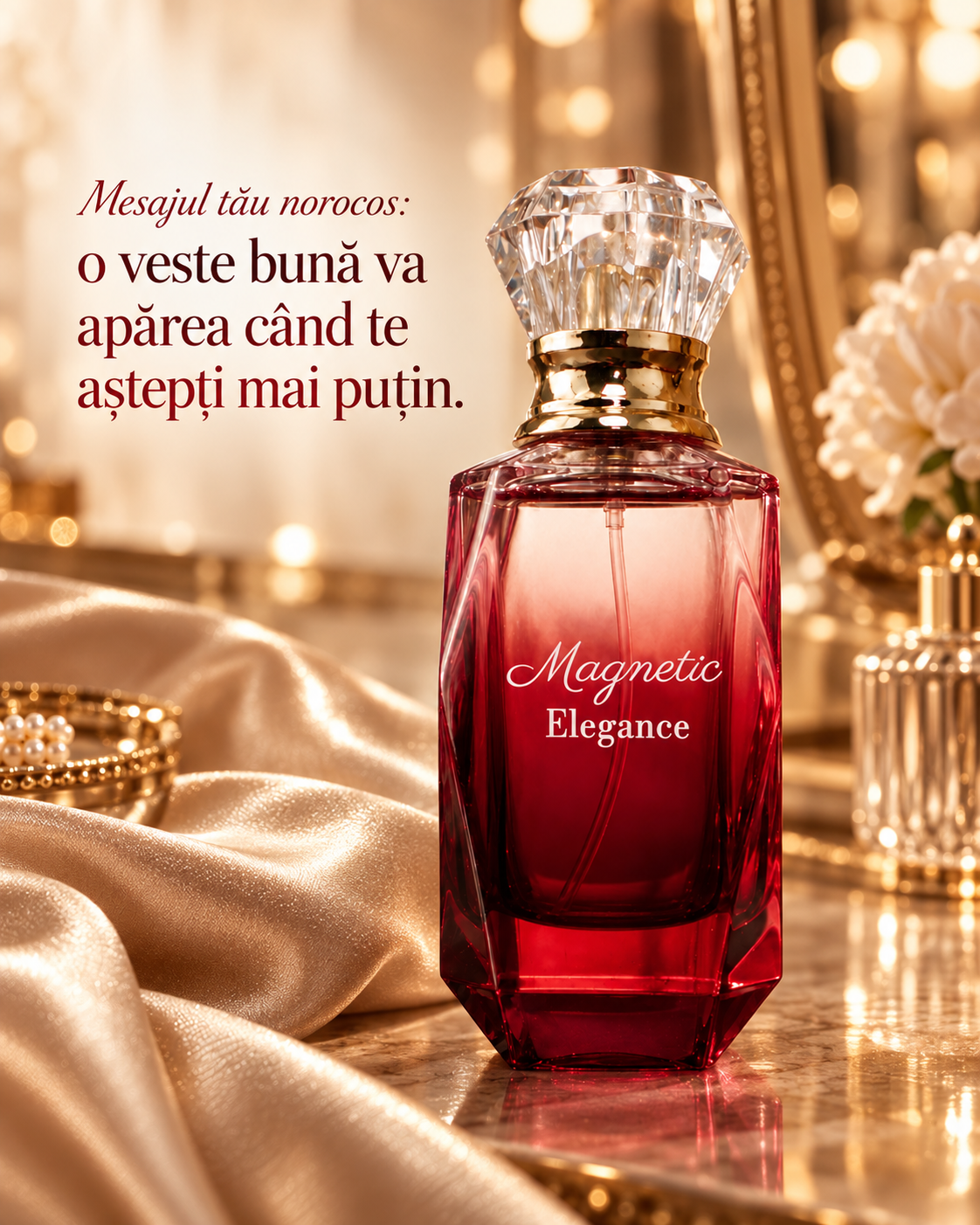 Magnetic Elegance extrait de parfum — design cu citat în limba română